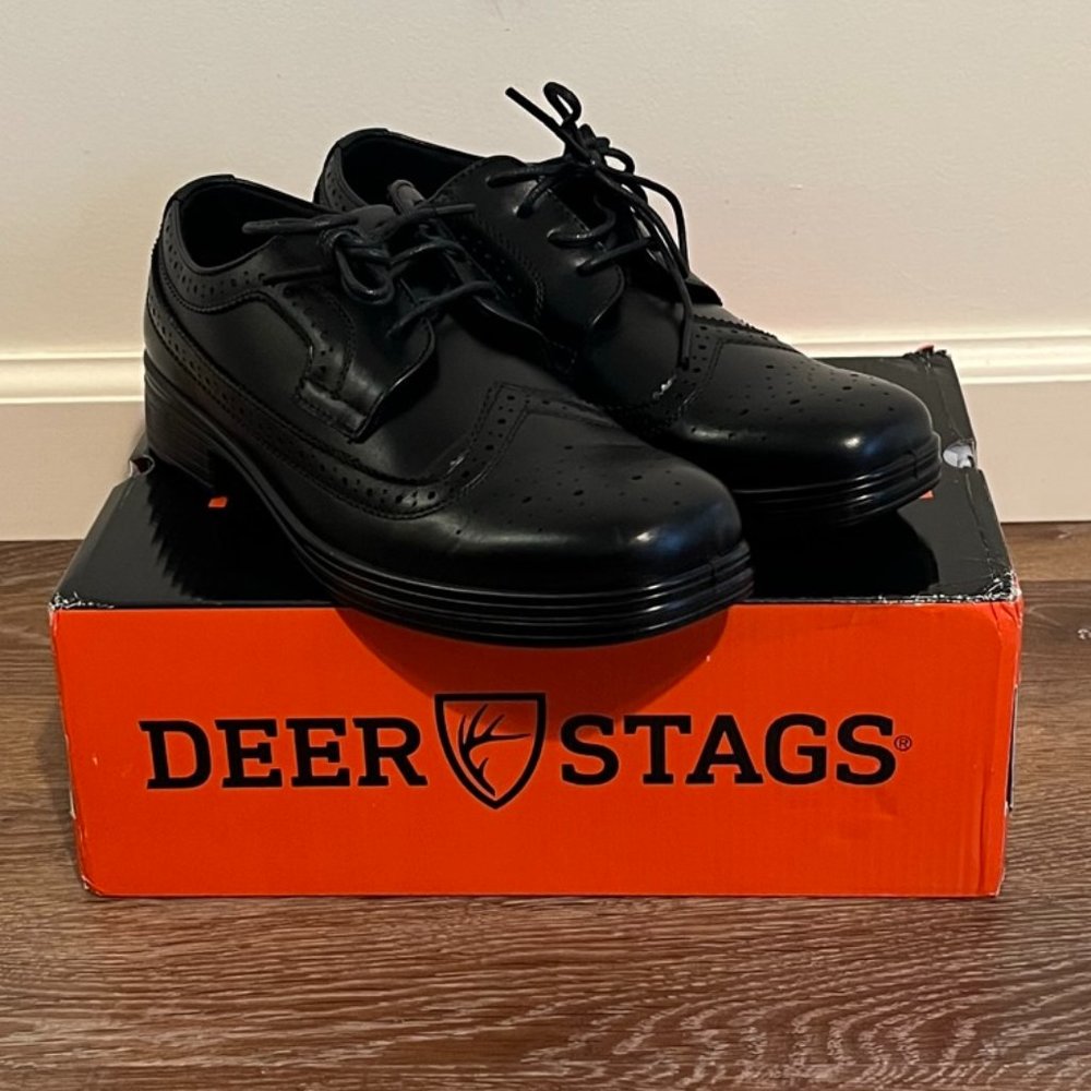 Deer Stags Ace Oxford Black Dress Shoes, Boys' Size 5.5 WIDE